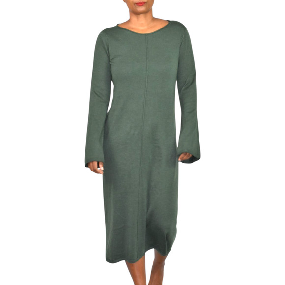 Dolan Left Coast Thea Sweater Dress Green Bell Sleeve Pullover Midi Sheath Small - Picture 1 of 13